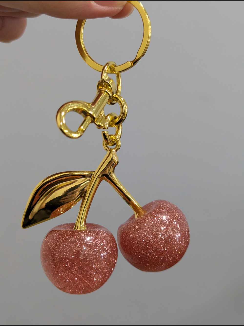 Pink Glitter Cherry Bag Charm Keychain NWOT